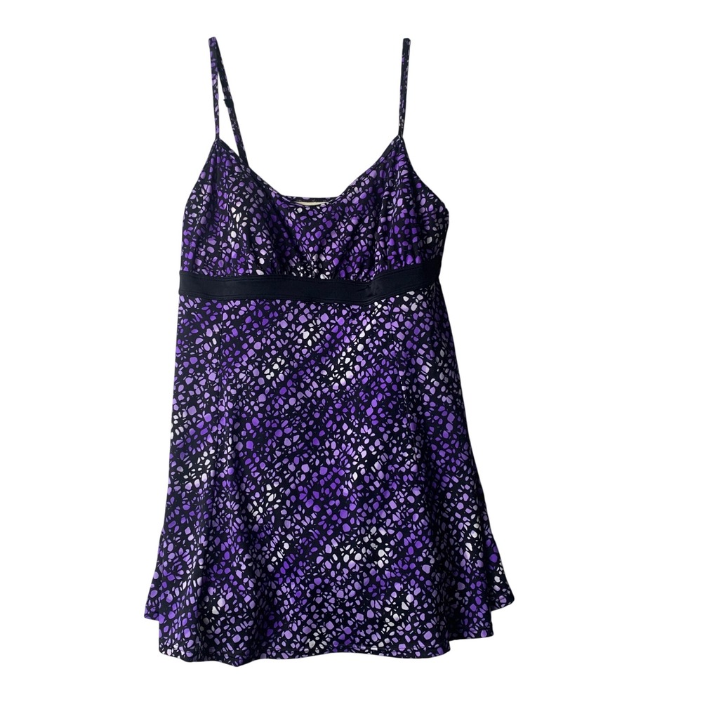 A Shore Fit Womens Purple Mosaic Print Swim Dress One Piece Swimsuit Size 16